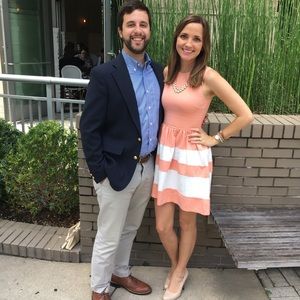 Peach and white striped skater dress
